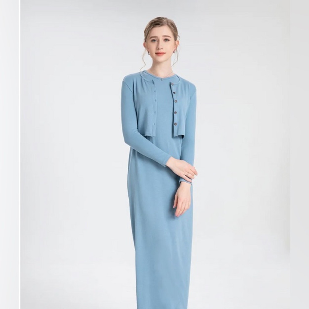 Modest Black Ribbed Stretchy Sleeveless Layering Round High Neck Maxi Midi Dress - Picture 3 of 16